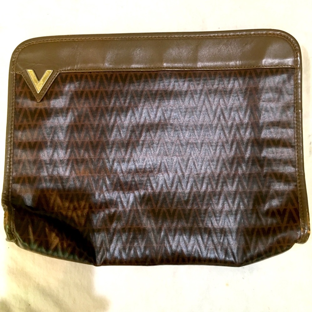 Vintage Mario Valentino medium brown canvas clutch